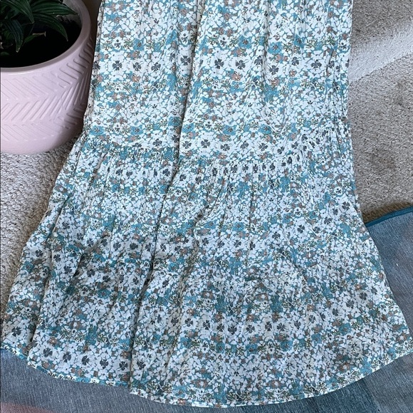 Elan Teal and White Floral Bohemian Cottagecore Midi Dress - Picture 9 of 13